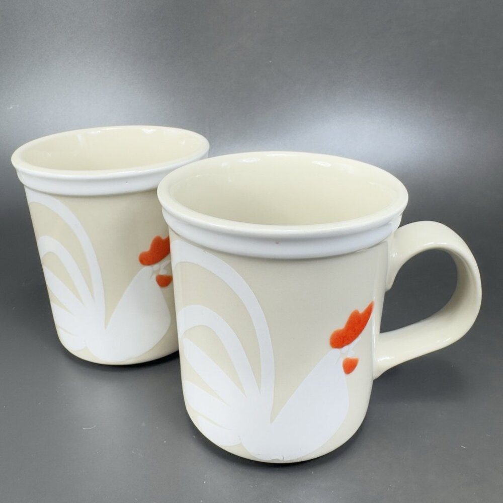 Vintage Epoch Rooster And Hen Stoneware Coffee Mug Cup Set 2 Mugs Cups Korea VTG